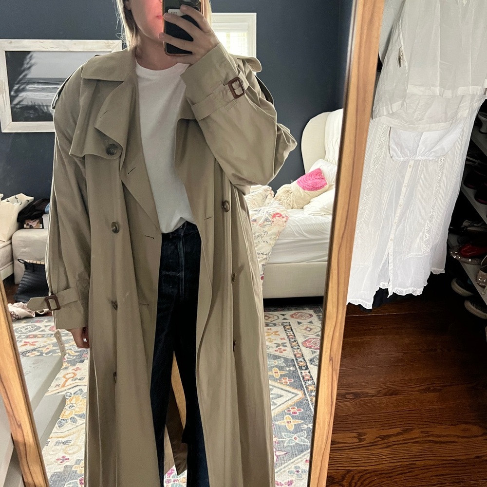 Dkny Tan Trench Coat with Oversized Fit and Belted Waist